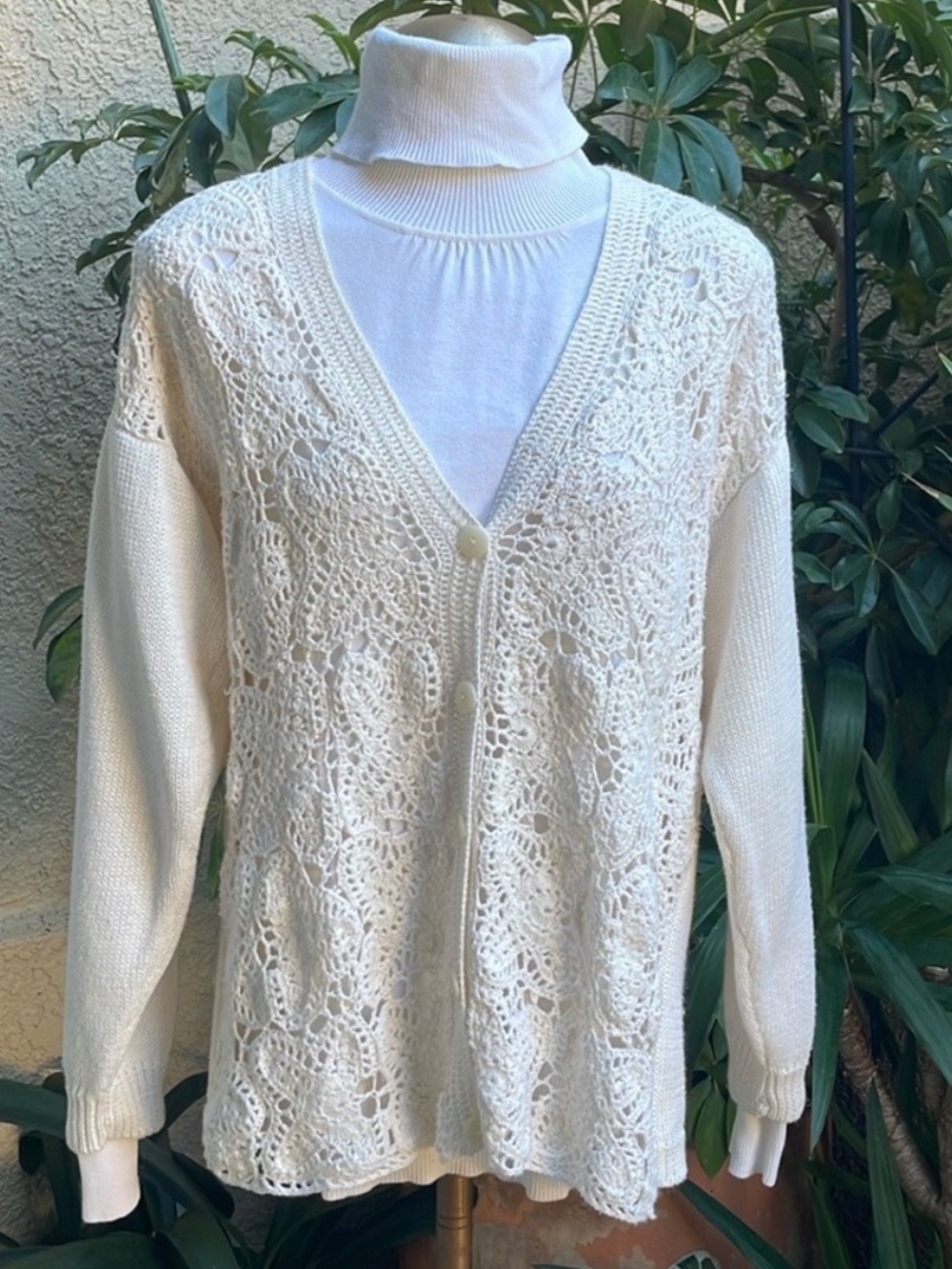 Vintage cream Rafaella ramie/cotton oversized knitted cardigan